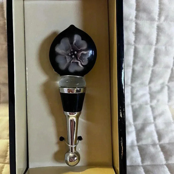 Wine Stopper Purple Flower Art Glass Wine Stopper In Box Bottle‎ Stopper Cork - Picture 2 of 9
